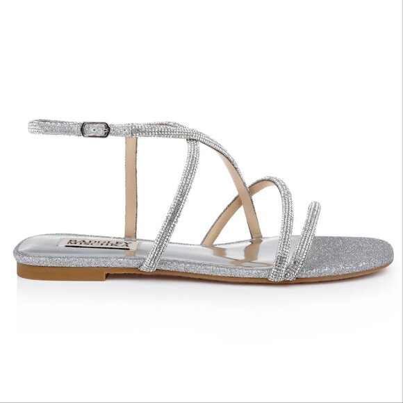 Badgley Mischka Ivie Strappy Flat Sandals Size 8 Silver Rhinestone Embellished - Picture 3 of 12